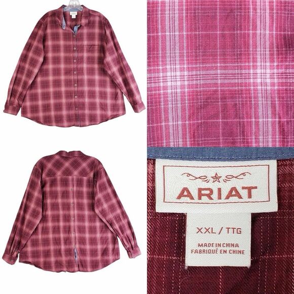 Ariat Shirt Mens Size XXL Button Down Red Plaid Long Sleeve Canvas - Picture 1 of 8